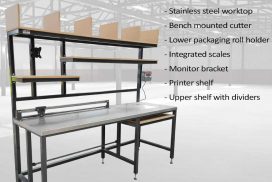 Stainless steel topped packing station with weigh scales